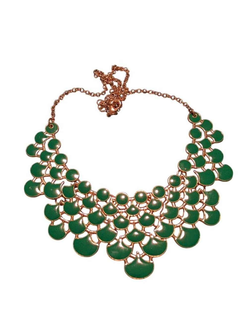 Green & Gold Bib Statement Necklace With Chain Link Backing